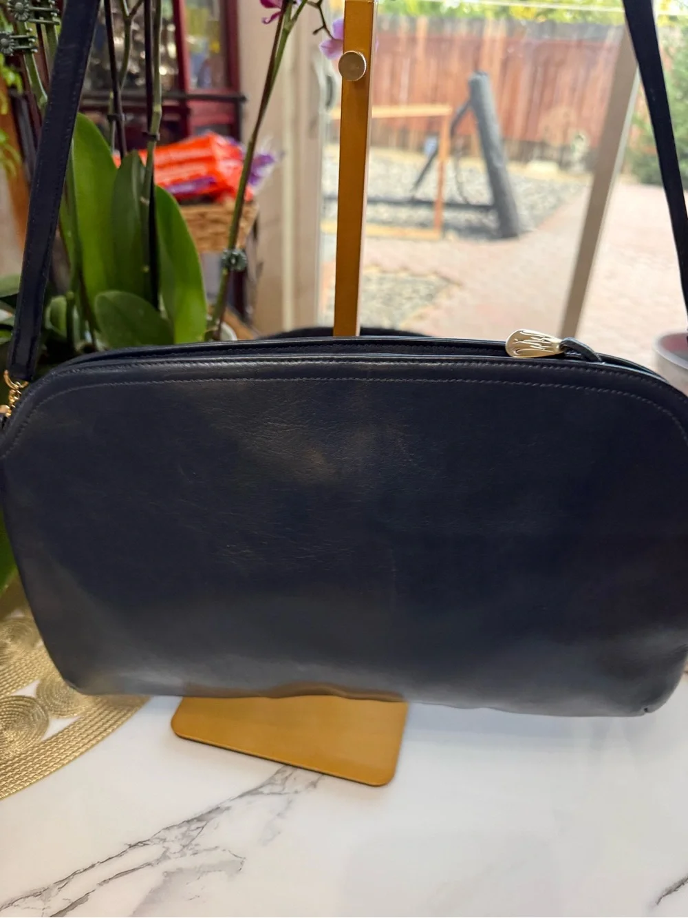 Vintage 80s Morris Moskowitz Navy Blue Leather Crossbody Bag MM Charm As Is